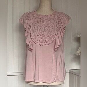 Pink Ruffle Sleeve Embroidered Blouse Size Medium